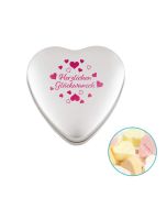 Herz Blechdose mit 80 g Zuckerherzchen individuell bedrucken (ab 50 Stück)
