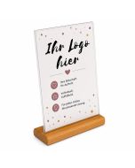 Werbeaufsteller mit Holzfuß Beispieldarstellung