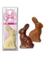 Häschen als Schokolade Figur an Karte Werbedruck Ostern