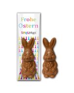 Schokoladen Osterhase mit Werbekarte bedrucken als Werbeartikel Ostern
