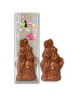 Schokoladen Hasen als Figur mit Karte als Werbeartikel Frühling Osterhasen Ostern