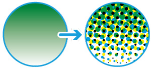 Grafik Farbverlauf, dazu Digitaldruckraster