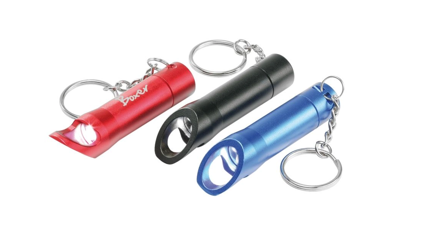 Personalisierte Taschenlampen liegen nebeneinander. Die bedruckten Taschenlampen mit Logo gibt es in verschiedenen Ausführungen und Farben. Outdoor-Händler können sie nutzen, um Kunden zu gewinnen und zu binden.