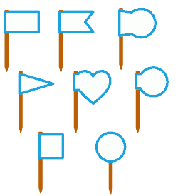 Grafik von verschiedenen Zahnstocherfähnchen Formen, Rund, Herz, Quadrat..