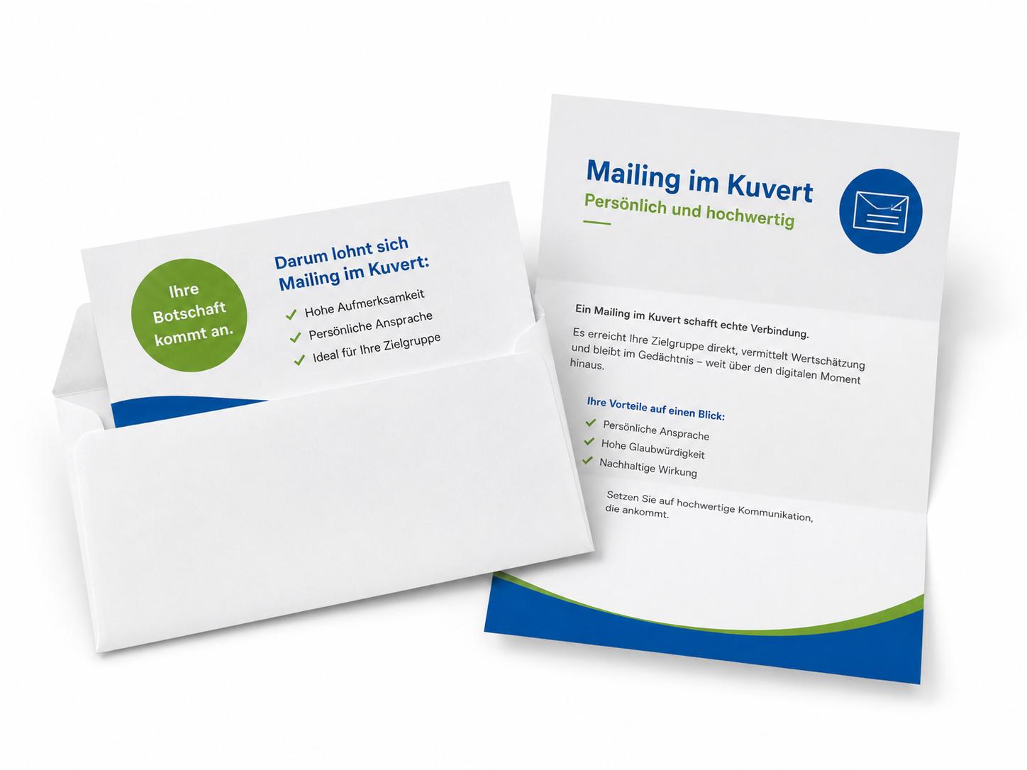 Mailing im Kuvert mit Anschreiben und Briefumschlag